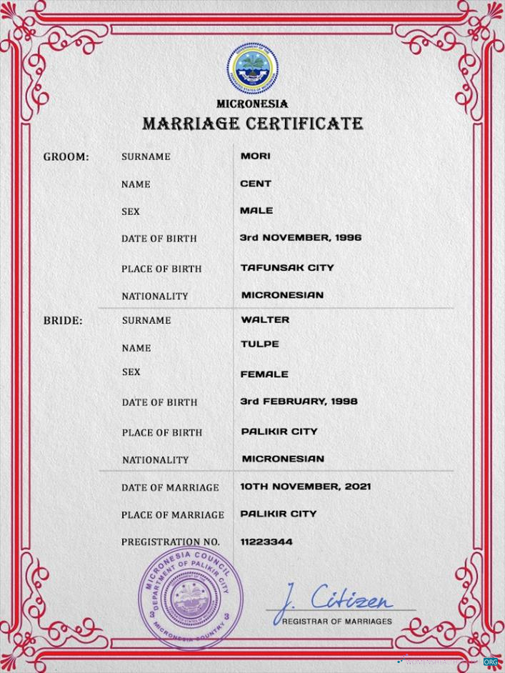Download Micronesia marriage certificate PSD template Photoshop template